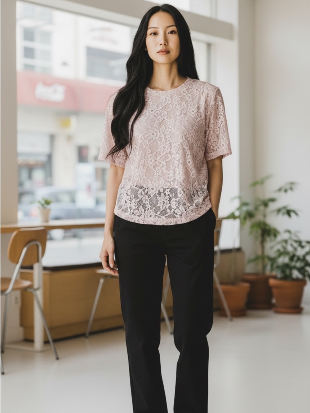 Forever 21 Lace Short Sleeve Top - Light Pink